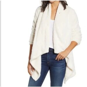 Cream Bobeau faux shearling sweater- cowl neck